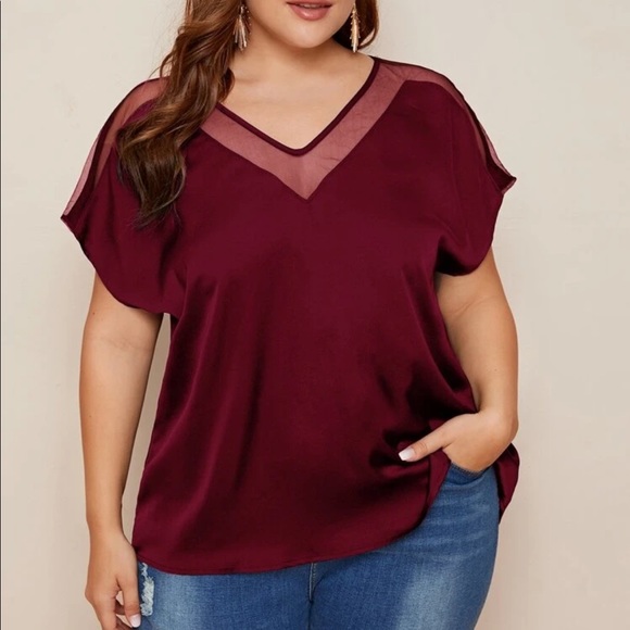 Tops - Plus size mesh detail blouse